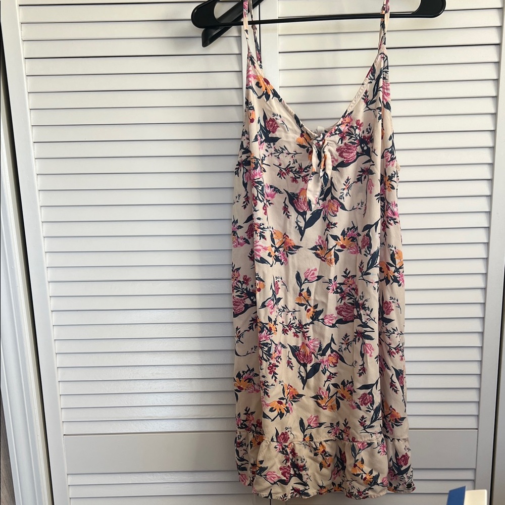Roxy Floral Mini Dress in Cream with Pink & Yellow Flowers